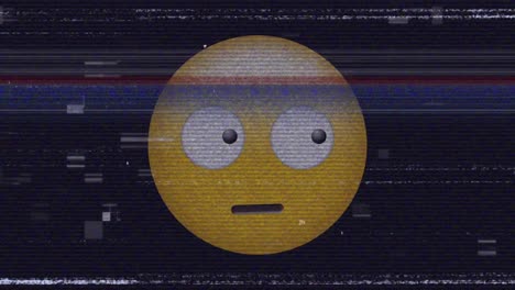 Animación-Digital-Del-Efecto-Estático-De-La-Televisión-Sobre-Emoji-De-Cara-Confusa-Sobre-Fondo-Negro.