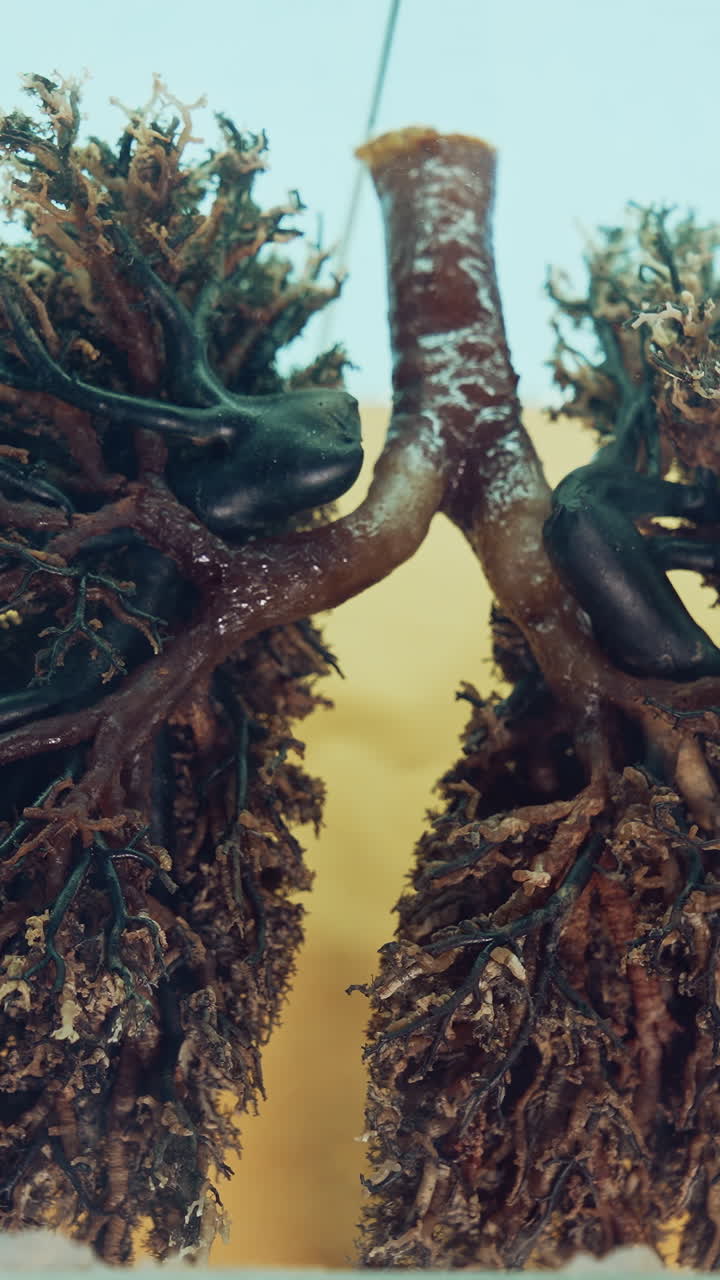 Anatomy Exhibition Of Human Body. Close up of anatomy model in medical museum. Vertical video