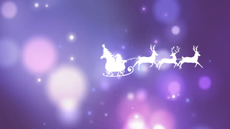 animation of santa sleigh over lights on purple and pink background