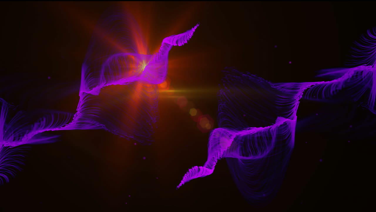 Animation of dna strands spinning over glowing red light on black background