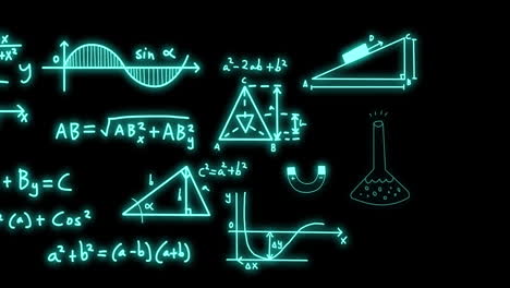animación de fórmulas matemáticas y procesamiento de datos científicos sobre un fondo negro