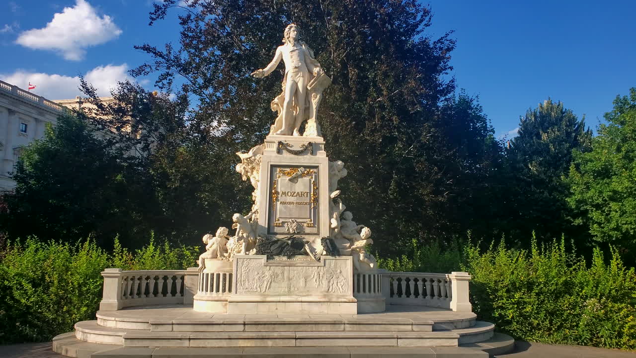 Statue of Mozart in daytime in Vienna, Austria