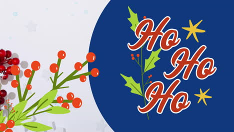 animation of ho ho ho text at christmas over christmas decorations