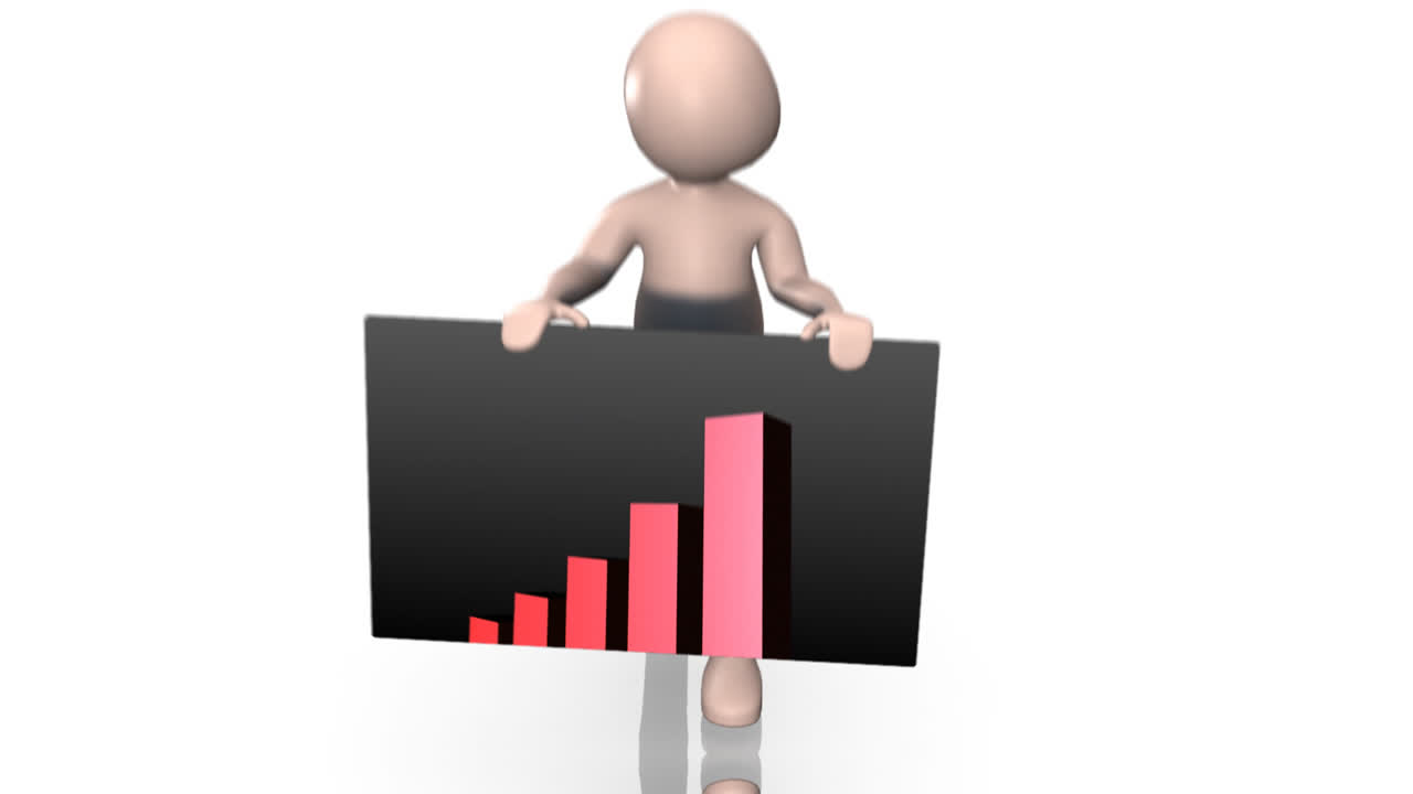 Uomo 3D che tiene in mano un grafico