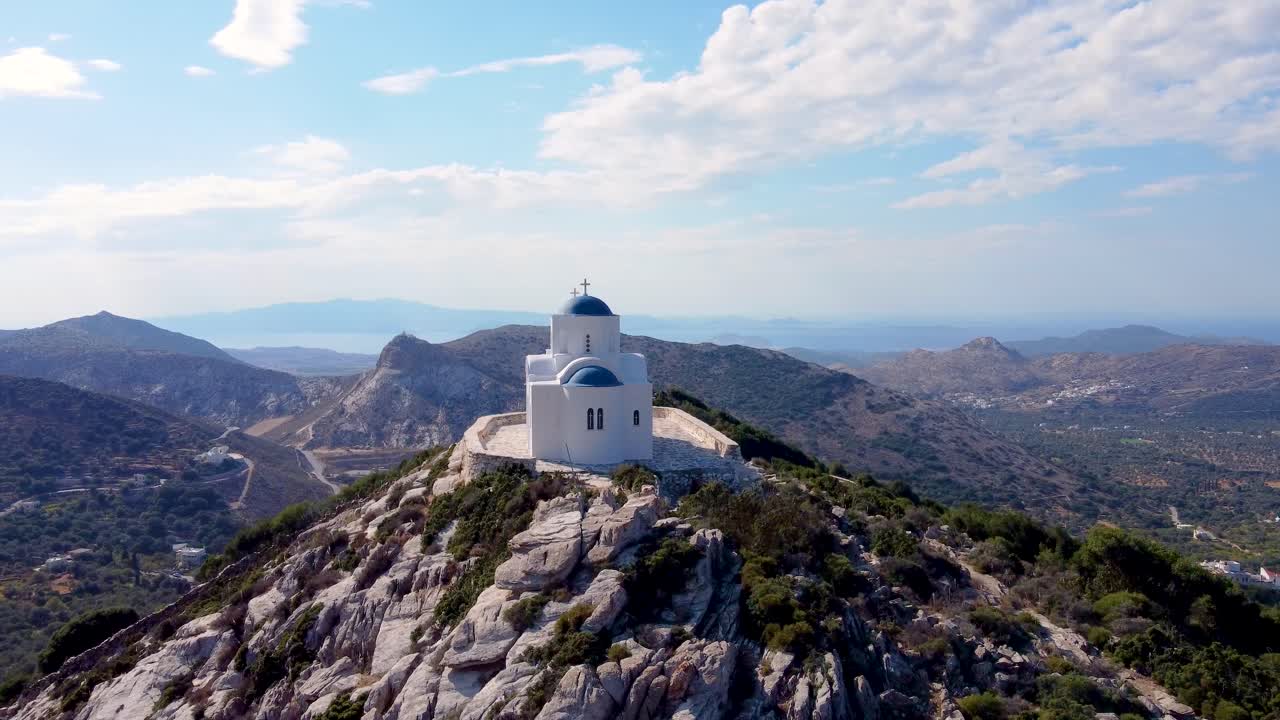 Aerial of Agia Marina Chapel Hill, Naxos, Greece