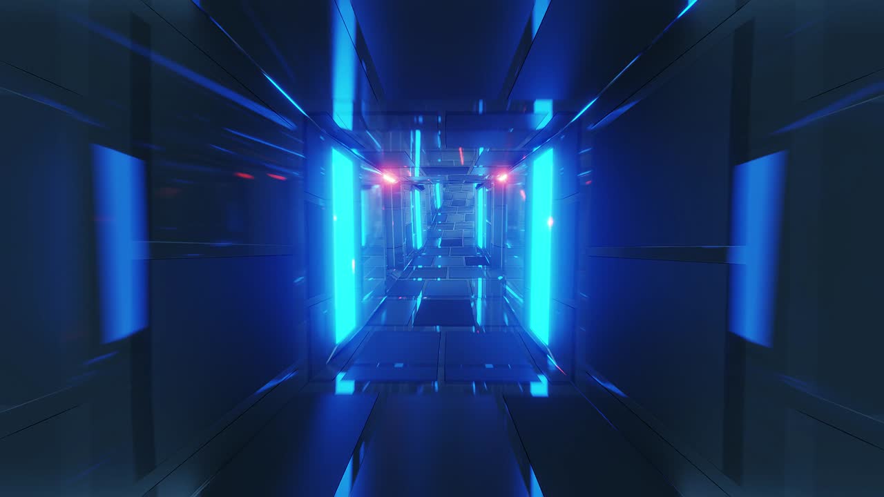 realistic futuristic glass tunnel corridor with glowing lights and brick texture 3d illustration live wallpaper motion background visual sample vj loop