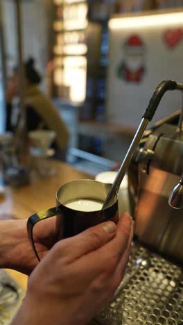 preparing a latte