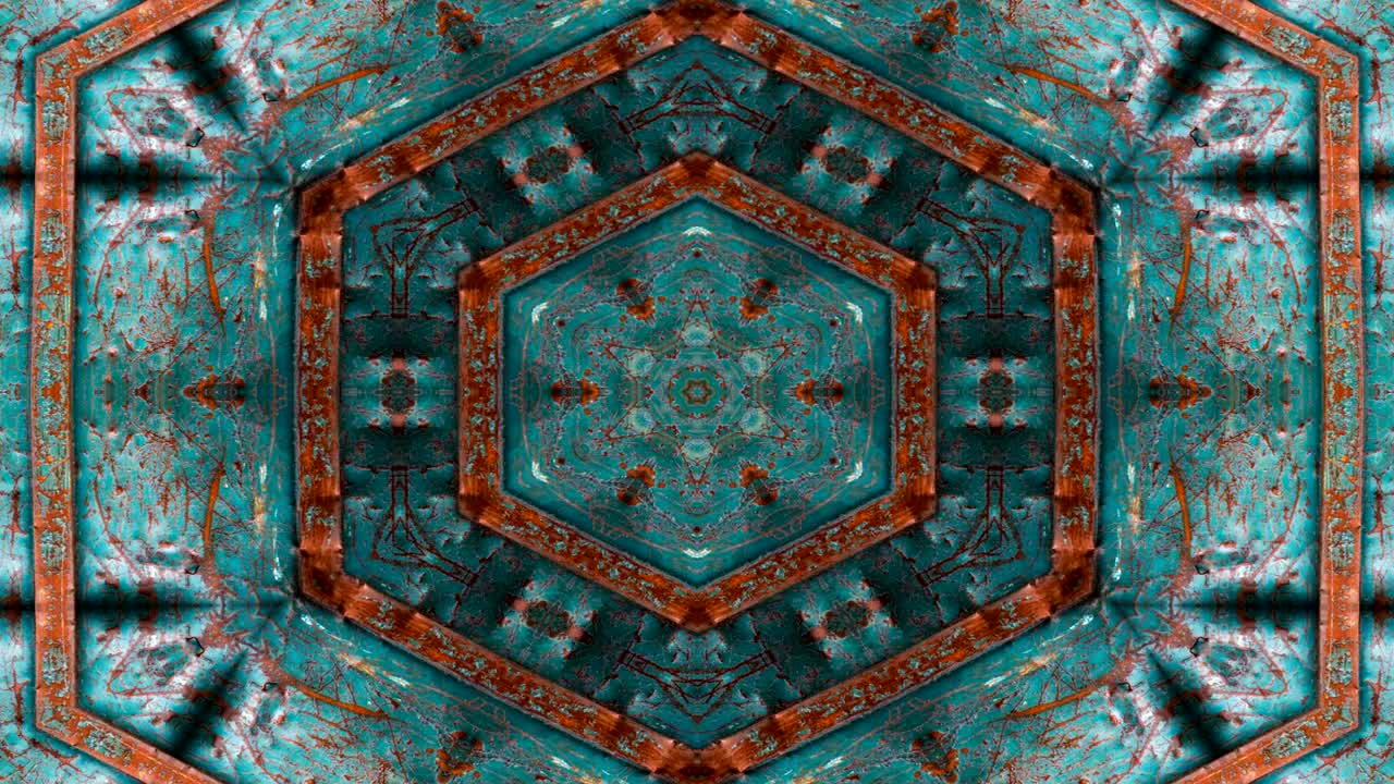 abstracto metálico concepto industrial y tecnológico patrón simétrico ornamental decorativo caleidoscopio movimiento círculo geométrico y formas estelares