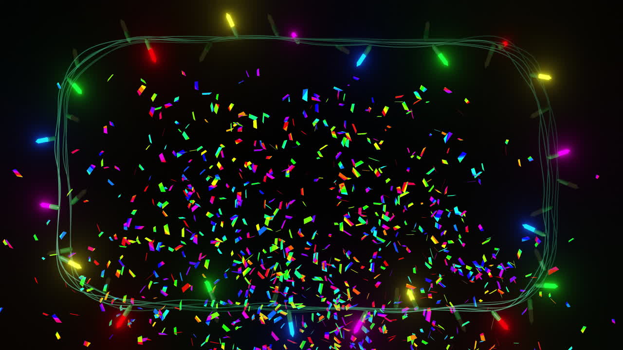 animación de confeti y luces de hadas sobre fondo negro