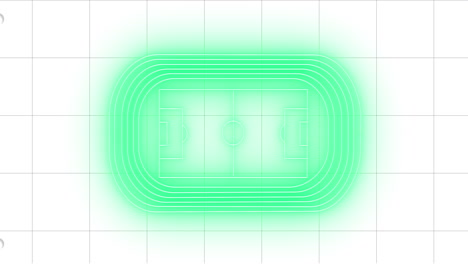 animatie van neon voetbal spel strategie tegen vierkante gelijnd papier witte achtergrond.