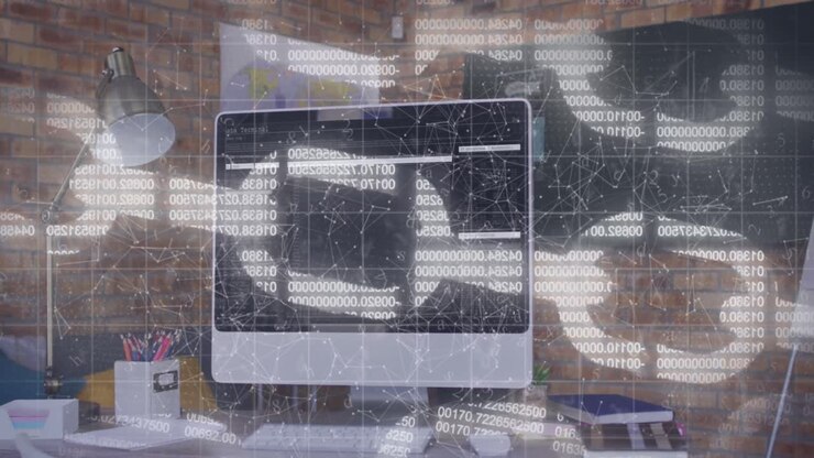 Animation of data processing over computer in office