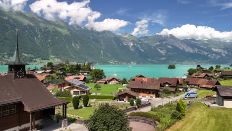 alpine village iseltwald, swiss nature shore lake brienz switzerland mountains