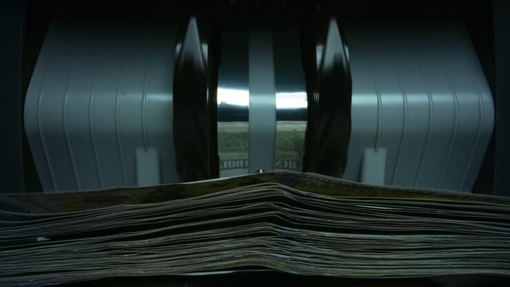 Counting machine counting dollar banknotes. Cash money counting equipment