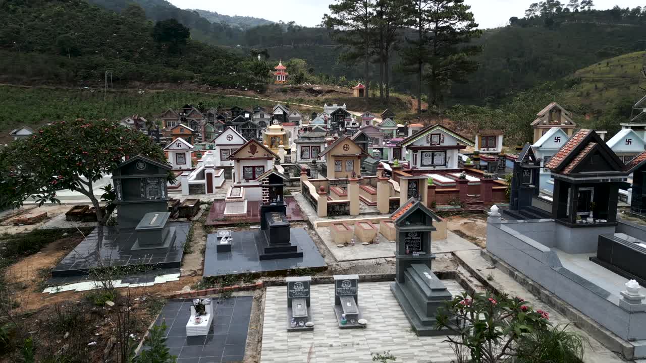 Colorful Cemetery in a Mountainous Rural Area
