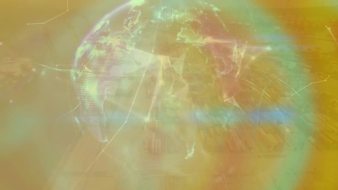 animación del globo con una red de conexiones que giran sobre el almacén