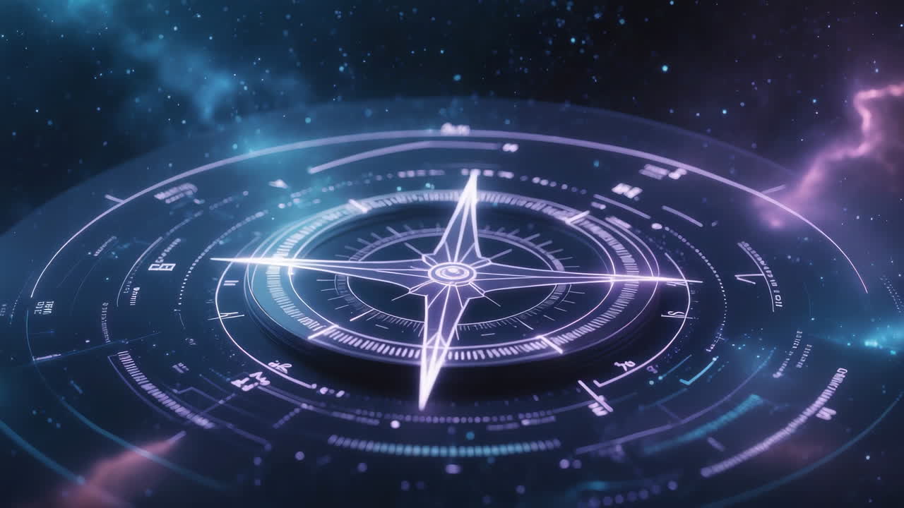 Futuristic Glowing Compass in Cosmic Space