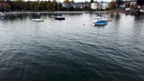 vista aérea de veleros anclados en el lago de constanza por wasserburg am bodensee, alemania