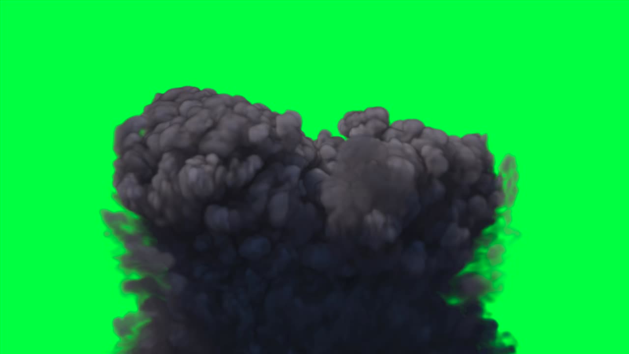explosión de humo oscuro en la pantalla verde