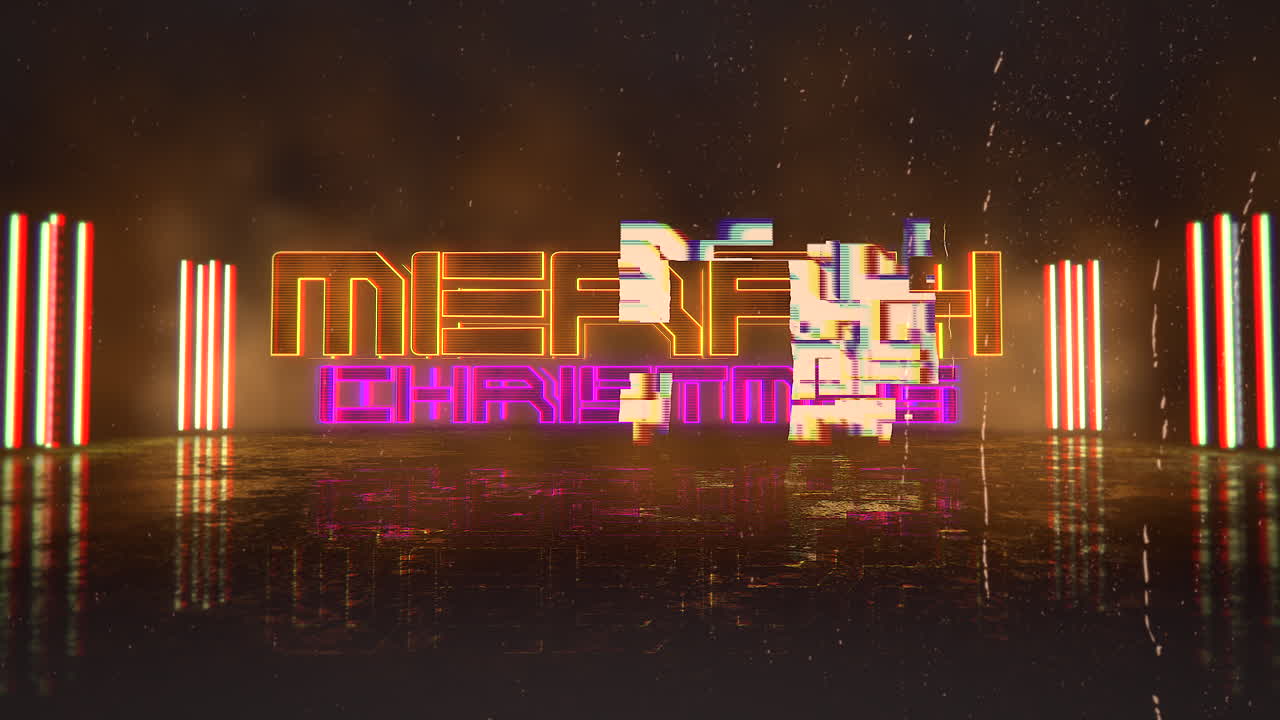 texto de feliz navidad con luz de neón cyberpunk en la pared de la ciudad de japón