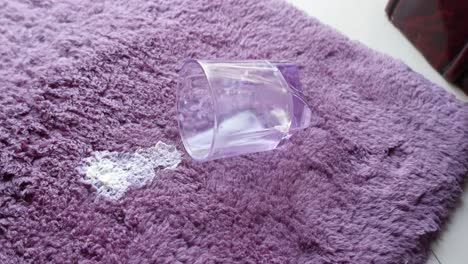 milk spill on purple carpet