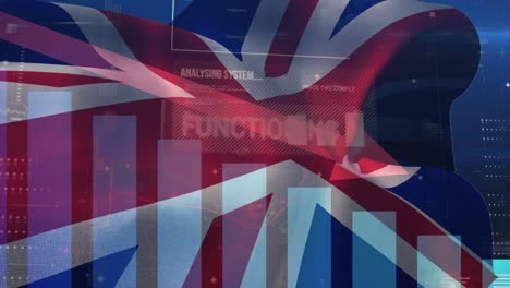 Animation-Der-Flagge-Des-Vereinigten-Königreichs-über-Die-Datenverarbeitung