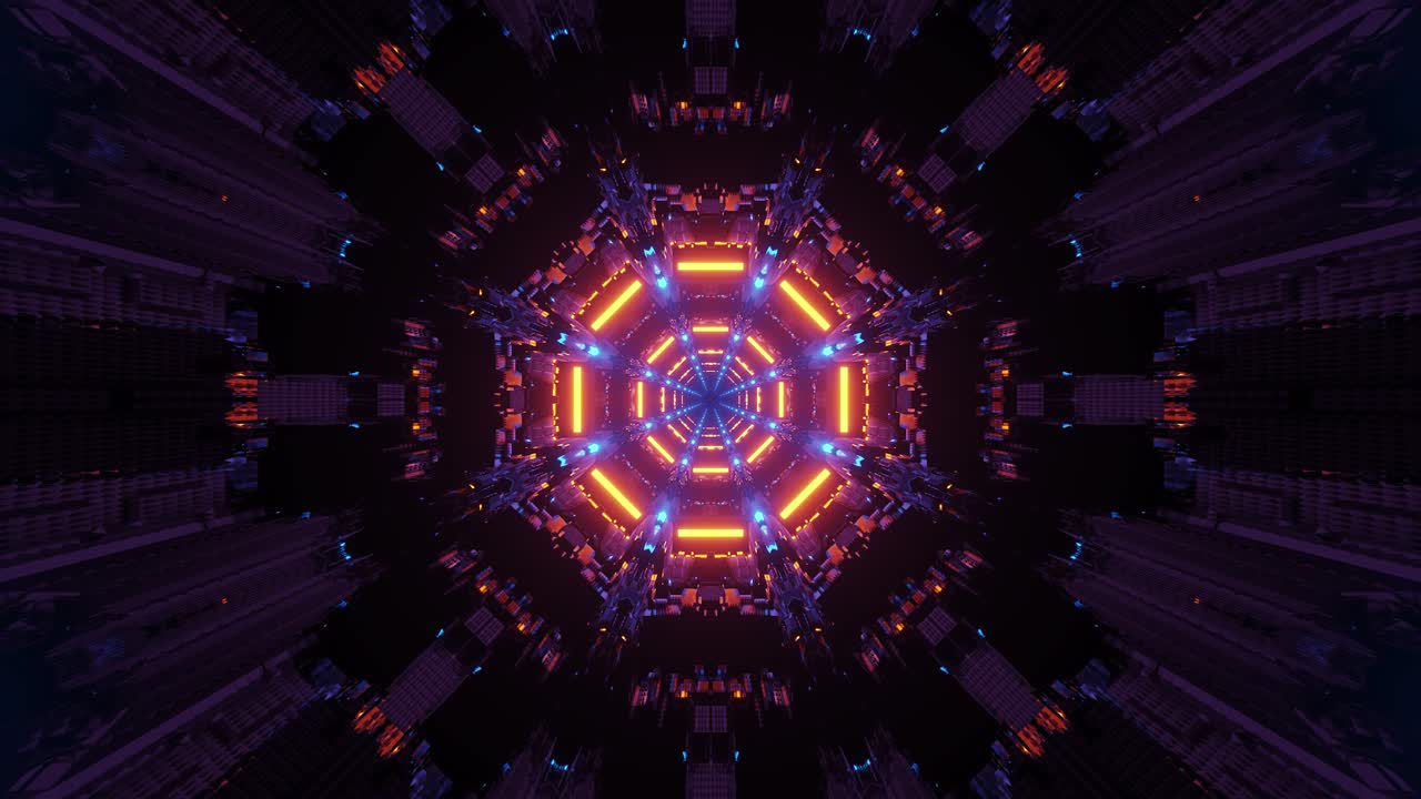 gráficos en movimiento de ciencia ficción: arte de ladrillos de color neón en movimiento lento, pasaje y túnel