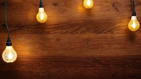 string lights on wooden background