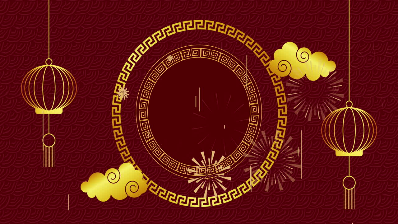 animación de decoraciones tradicionales chinas sobre fondo rojo