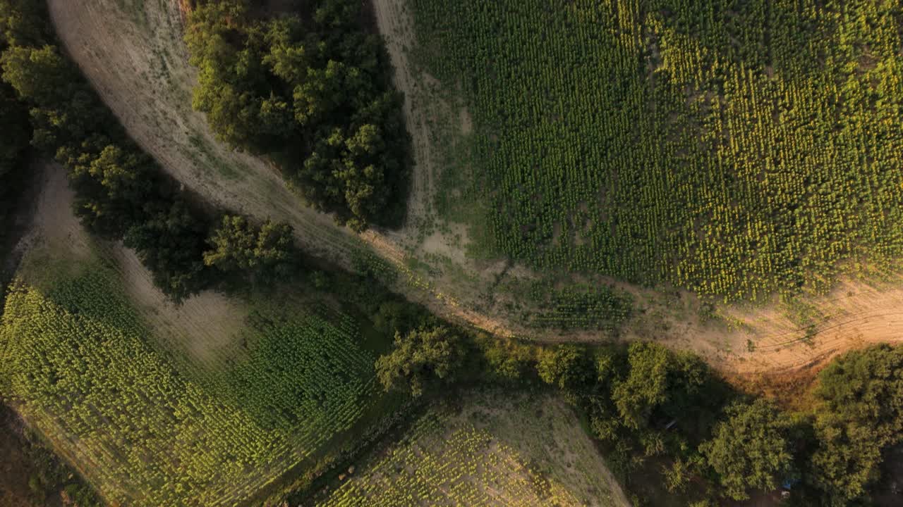 Pedestal drone shot revealing a scenic landscape of mountains and farmlands in a Spanish countryside in Valderama, Spain.
