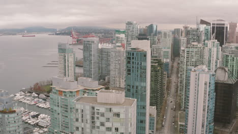 aerial view over the dense downtown vancouver skyline