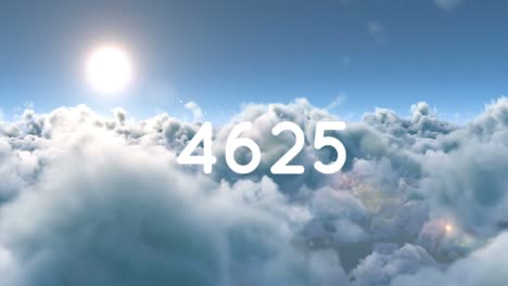 animación de números que crecen sobre las nubes y el cielo