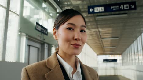 business woman at the train station