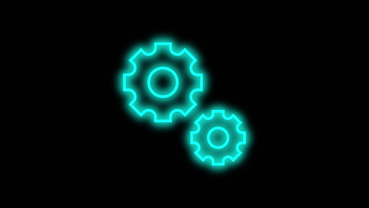 Glowing Neon Gear Icons Appearing on Black Background