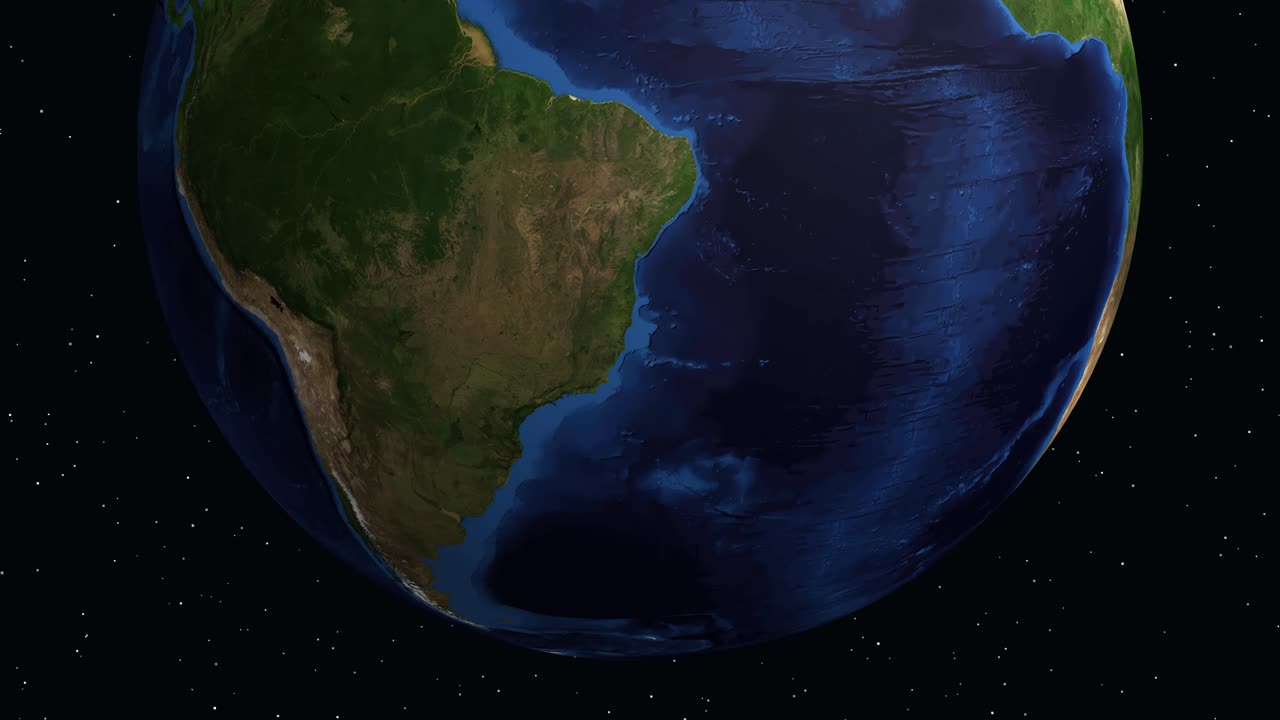 Digital globe rotates and zooms into Formosa Argentina with data overlay and map pin