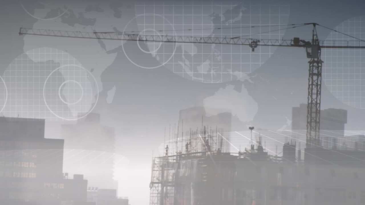 animación de un globo con un mapa del mundo sobre el sitio de construcción