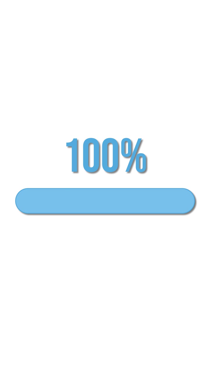 A horizontal progress bar smoothly fills from 16% to 100% over 8 seconds, set against a clean white background