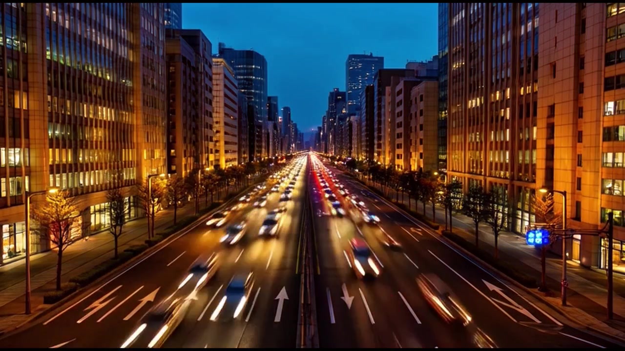 Time Lapse of Busy City Traffic at Night in Tokyo