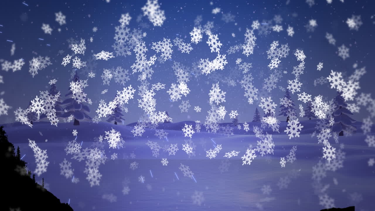 눈이 내리는 겨울 풍경의 애니메이션