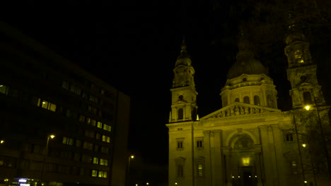 night time shot of st stephen basilika,  panning