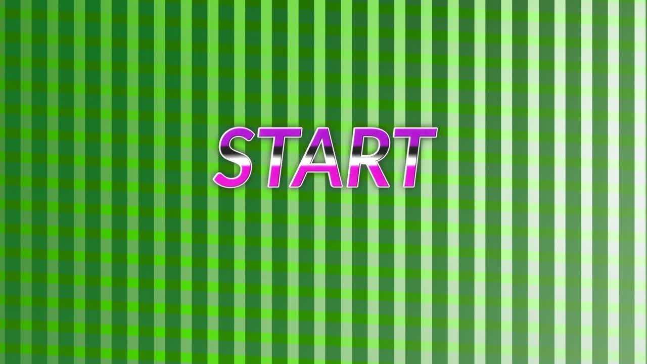 animación del efecto glitch sobre el banner de texto de inicio contra un fondo a rayas verdes