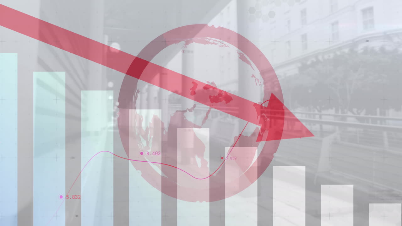 통계 및 데이터 처리의 애니메이션 및 도시 풍경에 대한 지구