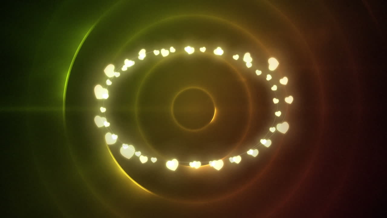 Animation of christmas decoration fairy lights with copy space over green circles