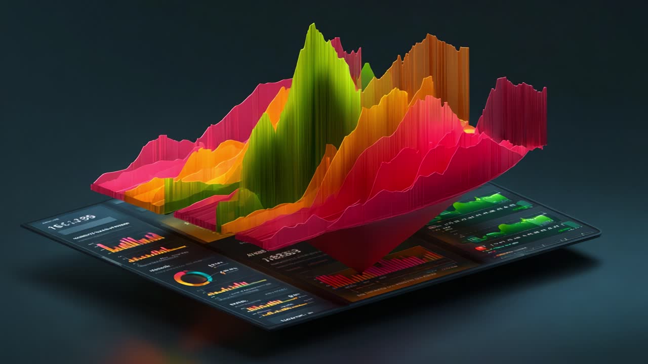 Dynamic Visualization of Data Trends and Analytics with Colorful 3D Graphs and Interactive Dashboards Representing Significant Insights and Patterns in Visual Data Representation