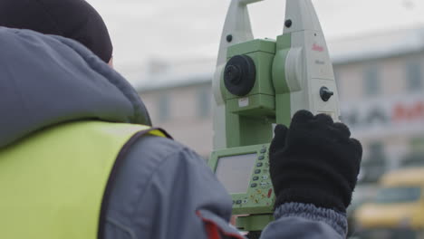 surveying work with a theodolite