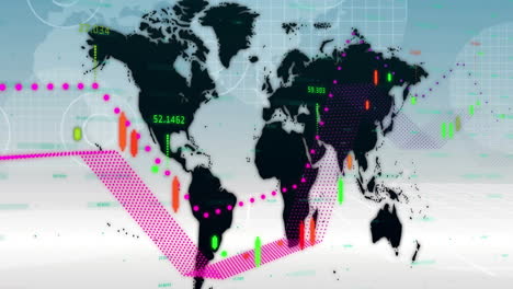 animación del procesamiento de datos digitales sobre el mapa del mundo.