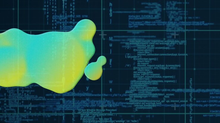 Animation of stain over data processing on black background