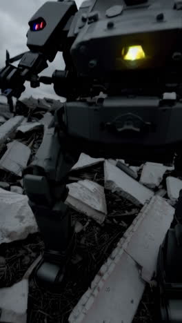 damaged robot in a post-apocalyptic landscape
