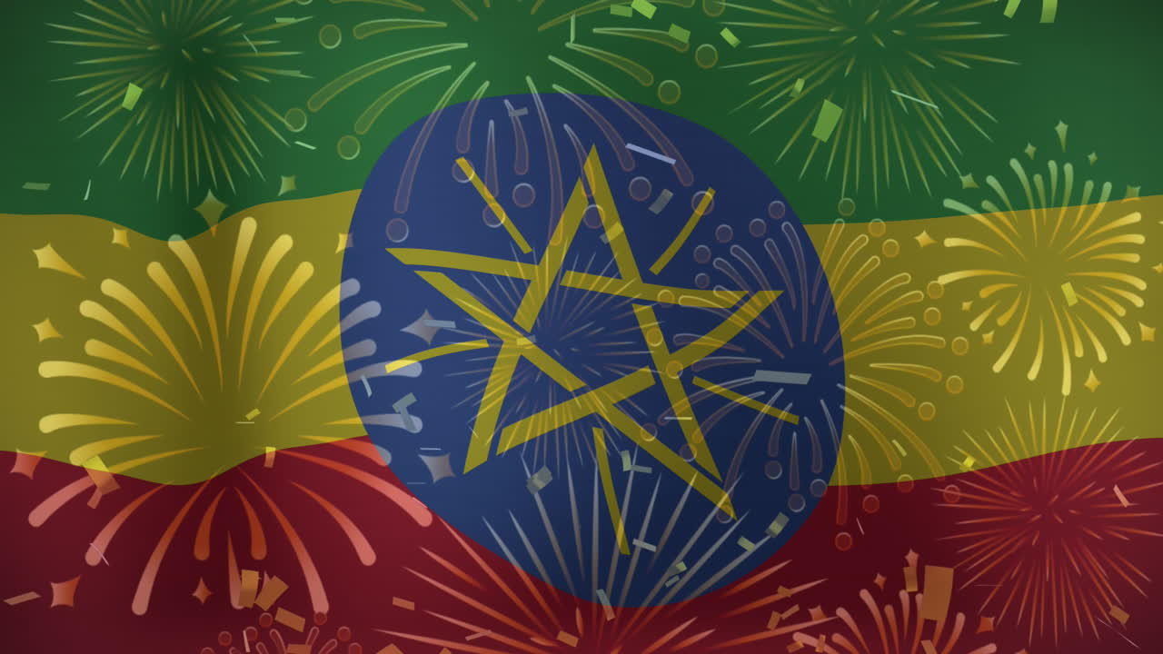 animación de fuegos artificiales sobre la bandera de etiopía
