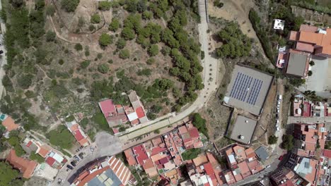 An-aerial-drone-shot-of-a-landscape-with-a-Catalonia-community-in-Barcelona-City,-Spain