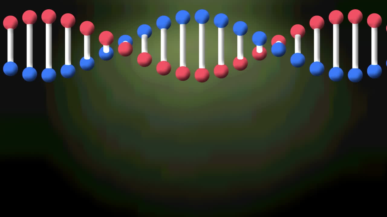 초록색 배경에 회전하는 dna 가닥의 애니메이션